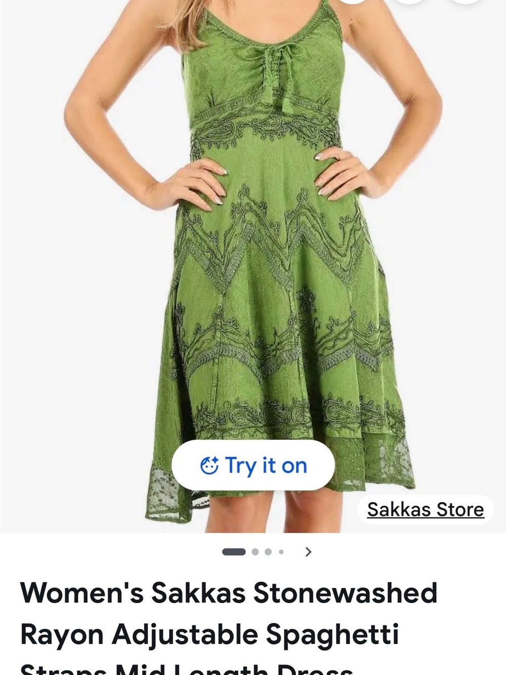 Sakkas Green Stonewashed Embroidered Midi Dress